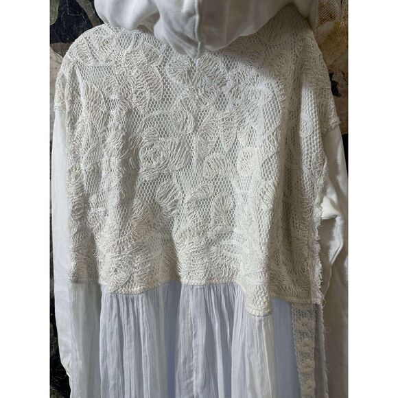 New Free People Float On Cardi Hooded Crochet Lace Sweatshirt Button Ivory S - Picture 12 of 13
